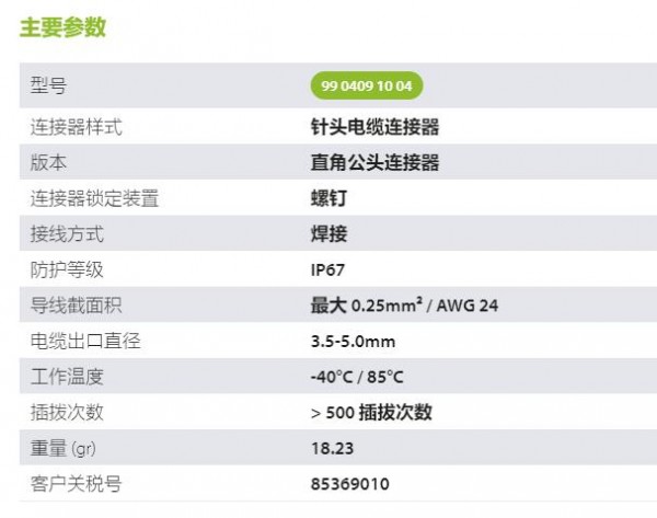 binder 針頭電纜連接器M9 IP67系列