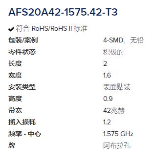 ABRACON SAW濾波器AFS20A42-1575.42-T3系列