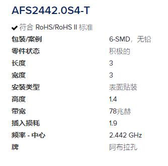 ABRACON SAW濾波器AFS2442.0S4-T系列